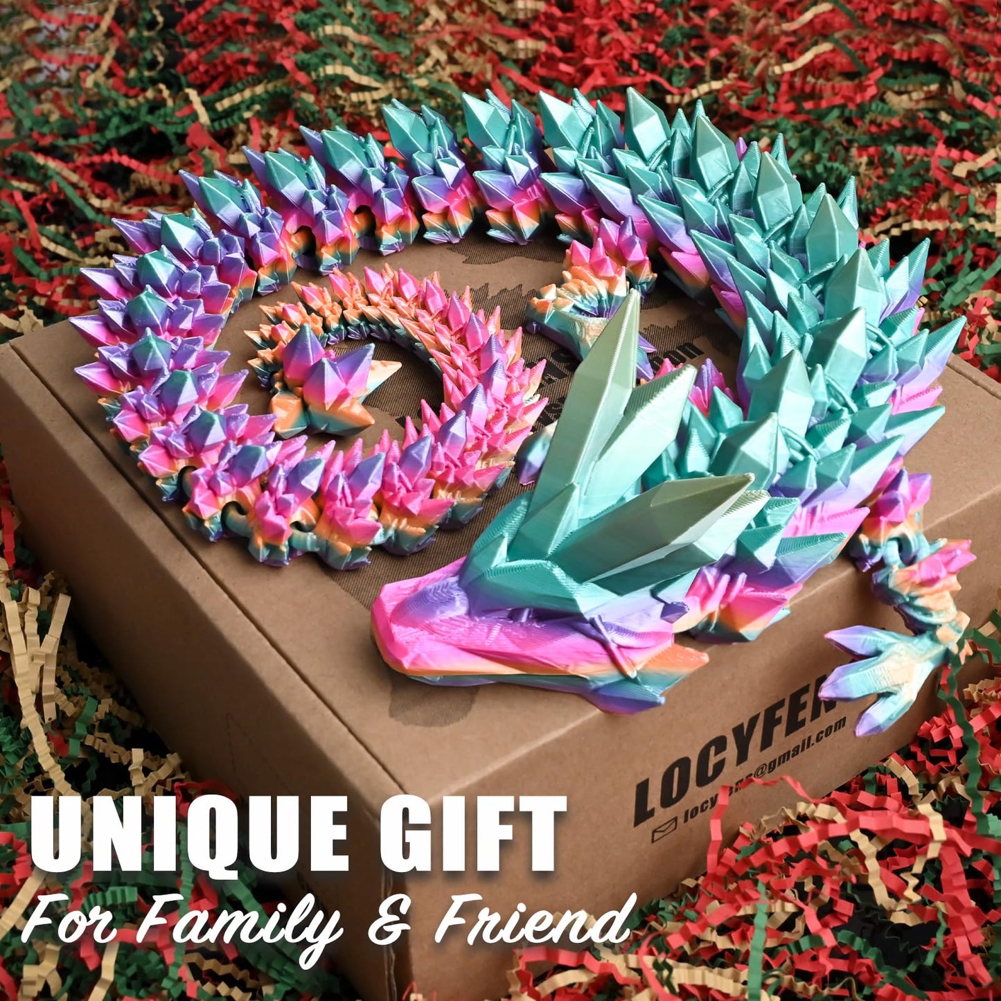 LOCYFENS Large 30'' 3D Printed Dragon, Articulated 3D Dragon Toys, Long Crystal Dragon Rainbow Color Change