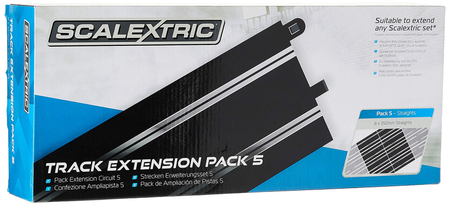 Scalextric Extension Pack 5 1:32 Scale Standard Straights X 8 C8554 Slot Car Track, White