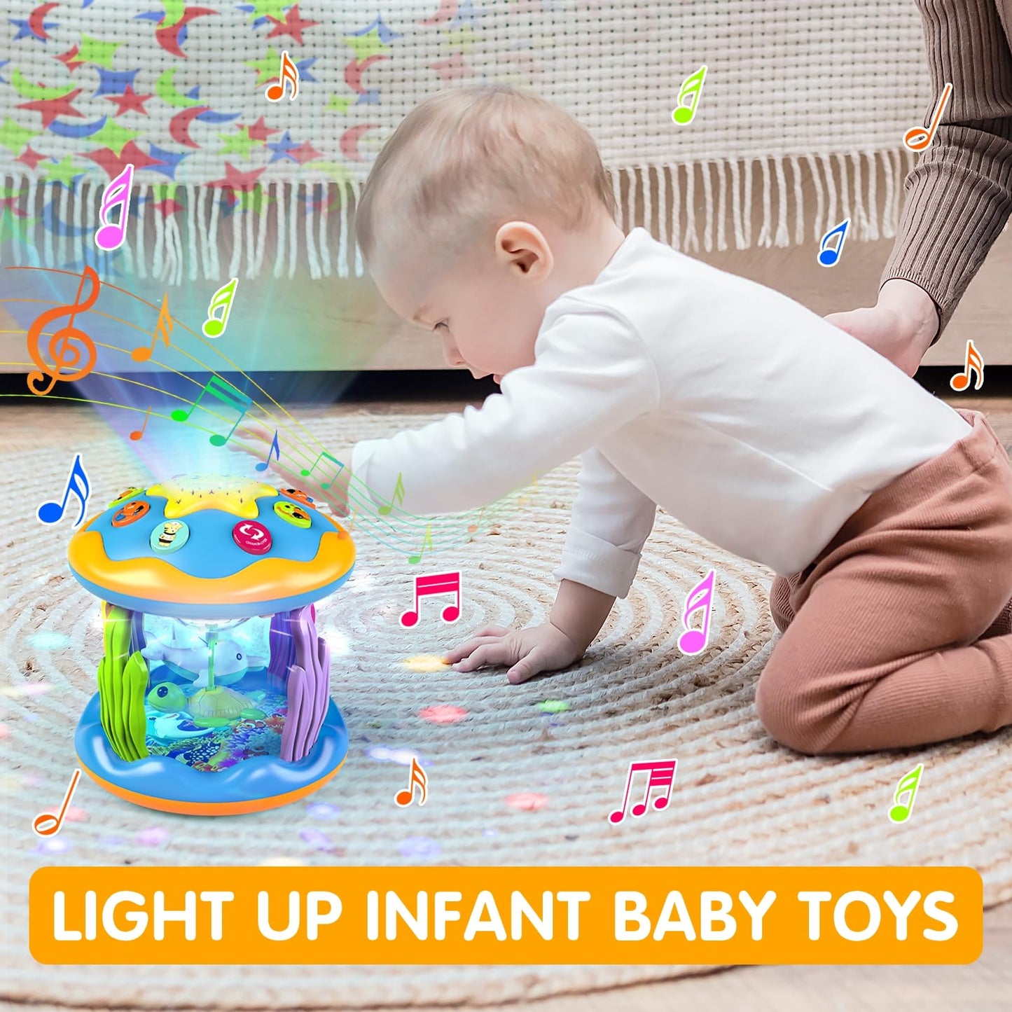 Baby Toys 6 To 12 Months, 4 In 1 Musical Rotating Projector, Tummy Time Light Up Infant Toys For 6-9 12-18 Months, Learning Toy Birthday Gifts For Baby Toddlers 1 2 3 Years Old Boys & Girls