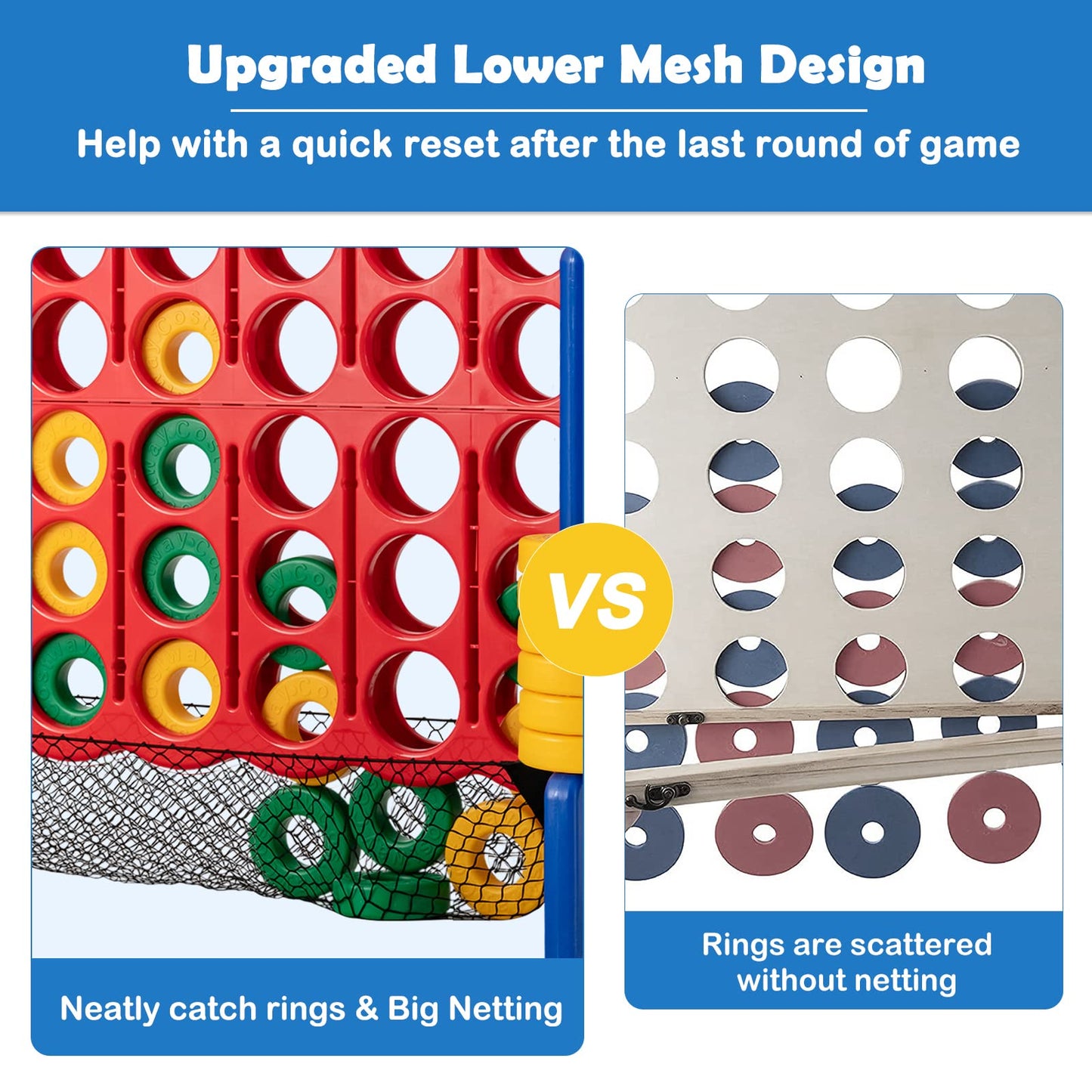Costzon Jumbo 4-To-Score Giant Game Set, 3.5Ft Tall 4 In A Row W/ 42 Jumbo Rings, Quick-Release Slider & Mesh Net, Indoor Outdoo