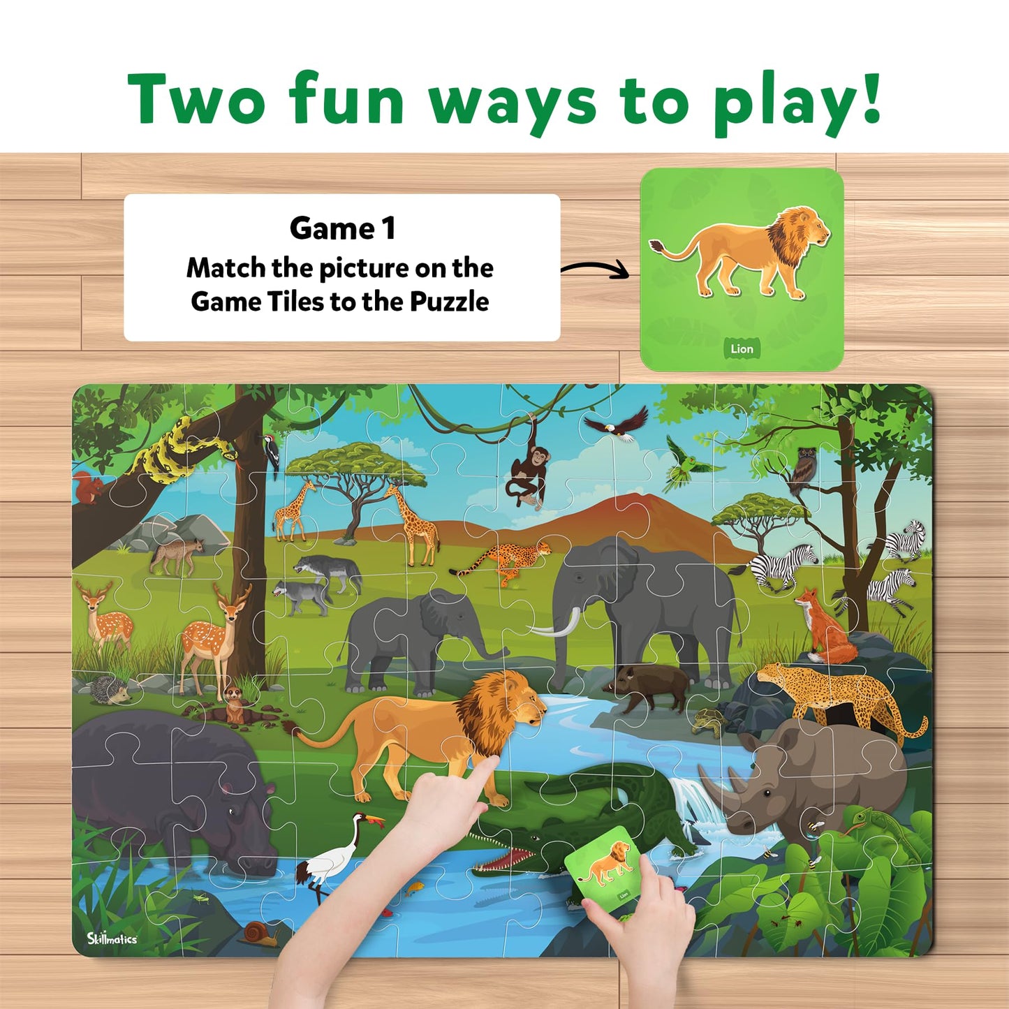 Skillmatics Floor Puzzle & Game - Piece & Play Wild Animals, Jigsaw & Toddler Puzzles, Educational Toy, Gifts For Boys & Girls Ages 3, 4, 5, 6, 7 (48 Pieces, 2 X 3 Feet)