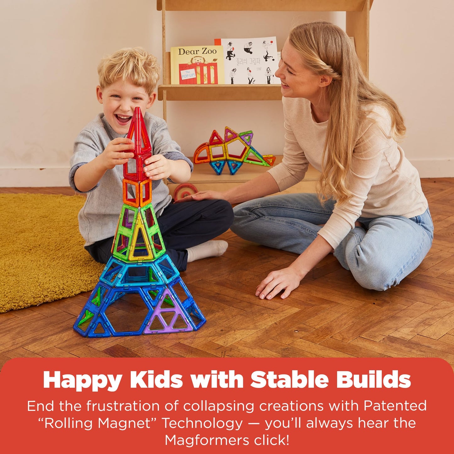 Magformers Rainbow 62-Piece Magnetic Tiles Set - STEM Educational Toy for Kids, Multi-colored Building Blocks for Problem-Solving Skills