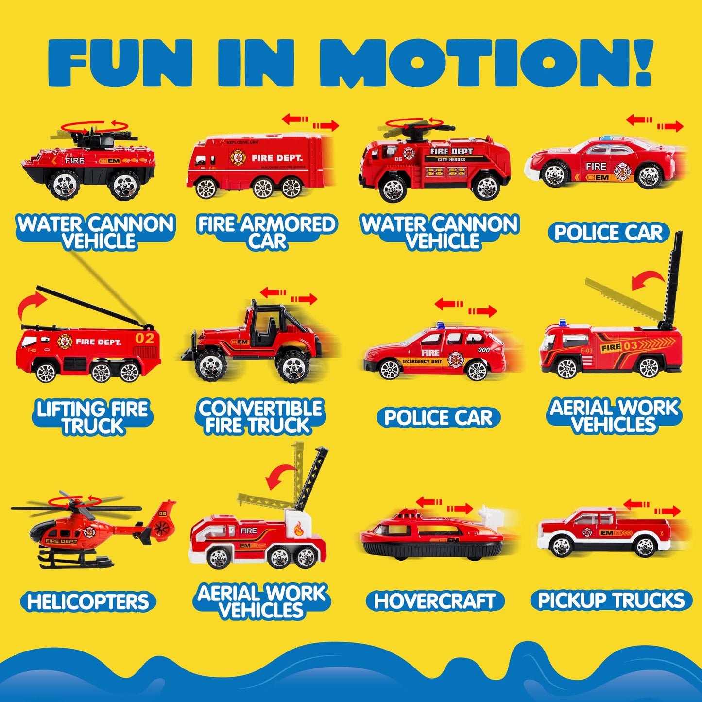 JOYIN 25 in 1 Fire Truck Vehicle Toy Set with Sounds and Lights, Fire Engine Vehicles in Carrier Truck, Mini Rescue Emergency Fi
