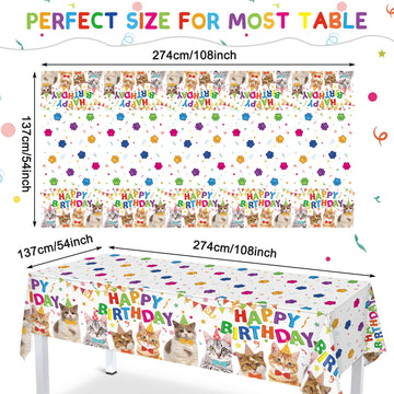 3 Pack Cute Cat Theme Plastic Tablecloth 54 x 108 Inch Kitten Cat Paw Print Disposable Table Cover for Kids Baby Shower Birthday