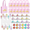 Yinder 12 Princess Party Favors Costume Dress up Accessories Set Included Gift Bags Princess Plastic Crown Tiara Rings and Wands