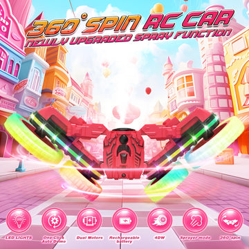 Jimdella Remote Control Car,Rc Cars With Sides Light And Headlights,360Rotating 4Wd Spray Rc Stunt Car,2.4Ghz All Terrain Toy Ca