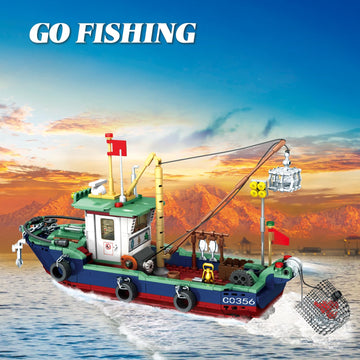 WVINVW Fishing Boat Building Blocks Set - 582 Pcs, Green, Plastic, Model C0356A, Compatible with Lego, Gifts for Ages 6-12