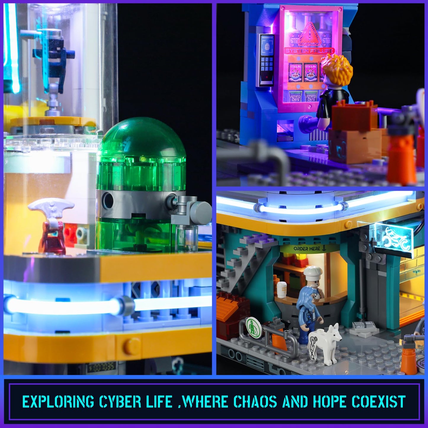 FUNWHOLE Cyberpunk Mansion Lighting Set - 2524 Pcs Modular Building Bricks - F9042 - Sci-fi Display for Adults