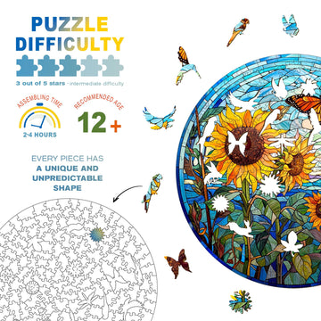 Wooden Puzzles For Adults - Unique Shaped Wooden Puzzles For Adults - Stained Glass Sunflower Wooden Jigsaw Puzzles - Sunflower