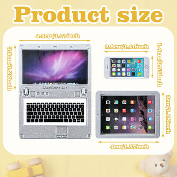 Kifmurase 3 PCS Dollhouse Mini Laptop Tablet Phone Miniature Dollhouse Accessories 1:12 Doll House Decoration Simulation Accessories for Doll Miniatures Play Set (Silver)