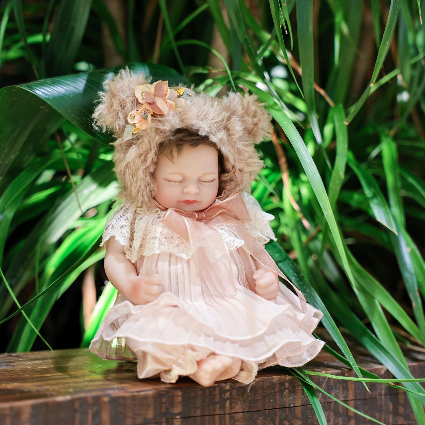 Reborn Baby Doll 12 Inch - Full Vinyl Body Lifelike Baby Girl With Brown Bear Hat & Gentle Features - Comfort Doll Gift For Kids