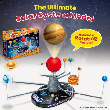 Playz Premium Solar System Model Kit For Kids - 4 Speed Motor, Hd Planetarium Projector, 8 Painted Planets & 8 White Foam Balls With Paint And Brush For A Hands-On Stem Diy Project For Space Toys