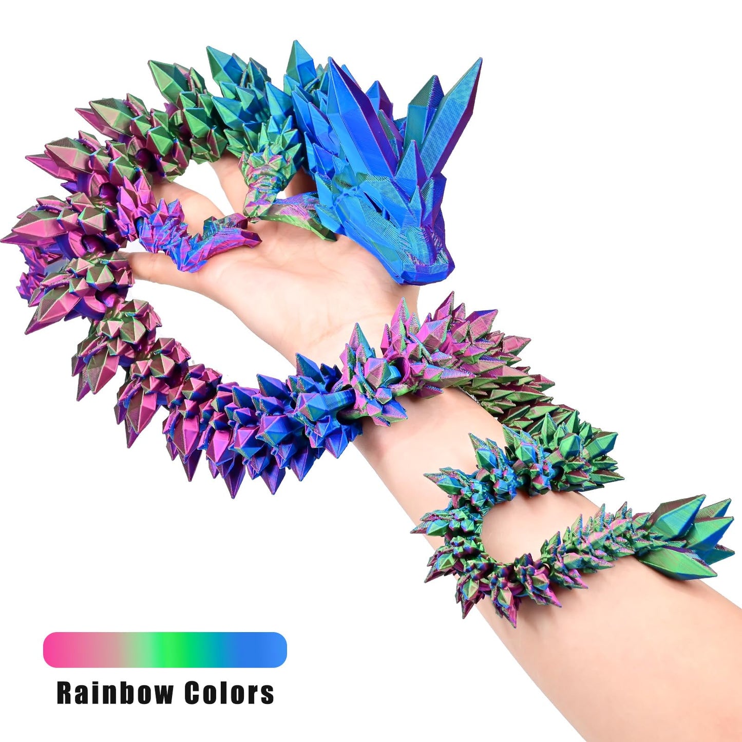 Locyfens Large 30'' 3D Printed Dragon, Articulated 3D Dragon Toys, Long Crystal Dragon Rainbow Red Green Blue