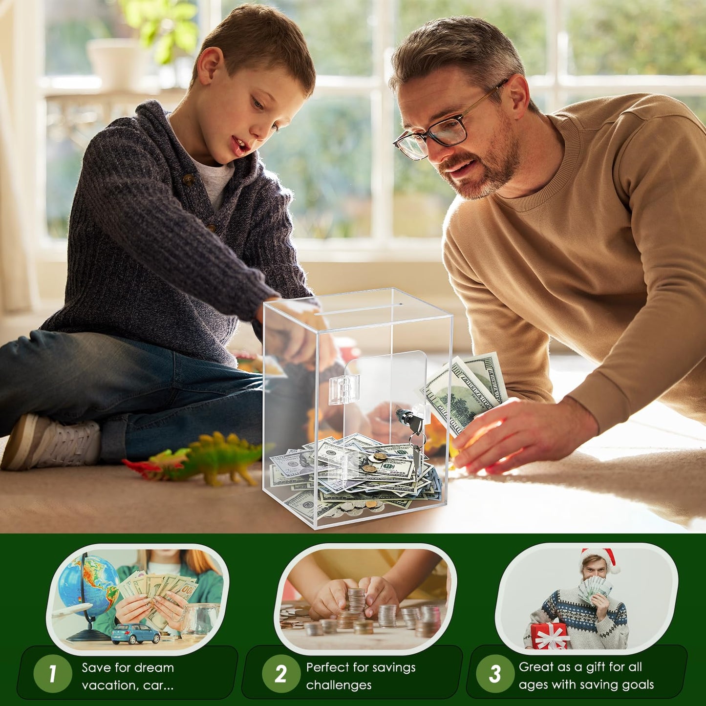 Piggy Bank For Adults Kids, Vcertcpl Acrylic Clear Piggy Bank With Lock Money Saving Box For Cash Saving, Openable Adults Piggy Bank For Real Money Bank Coin Bank Change Jar