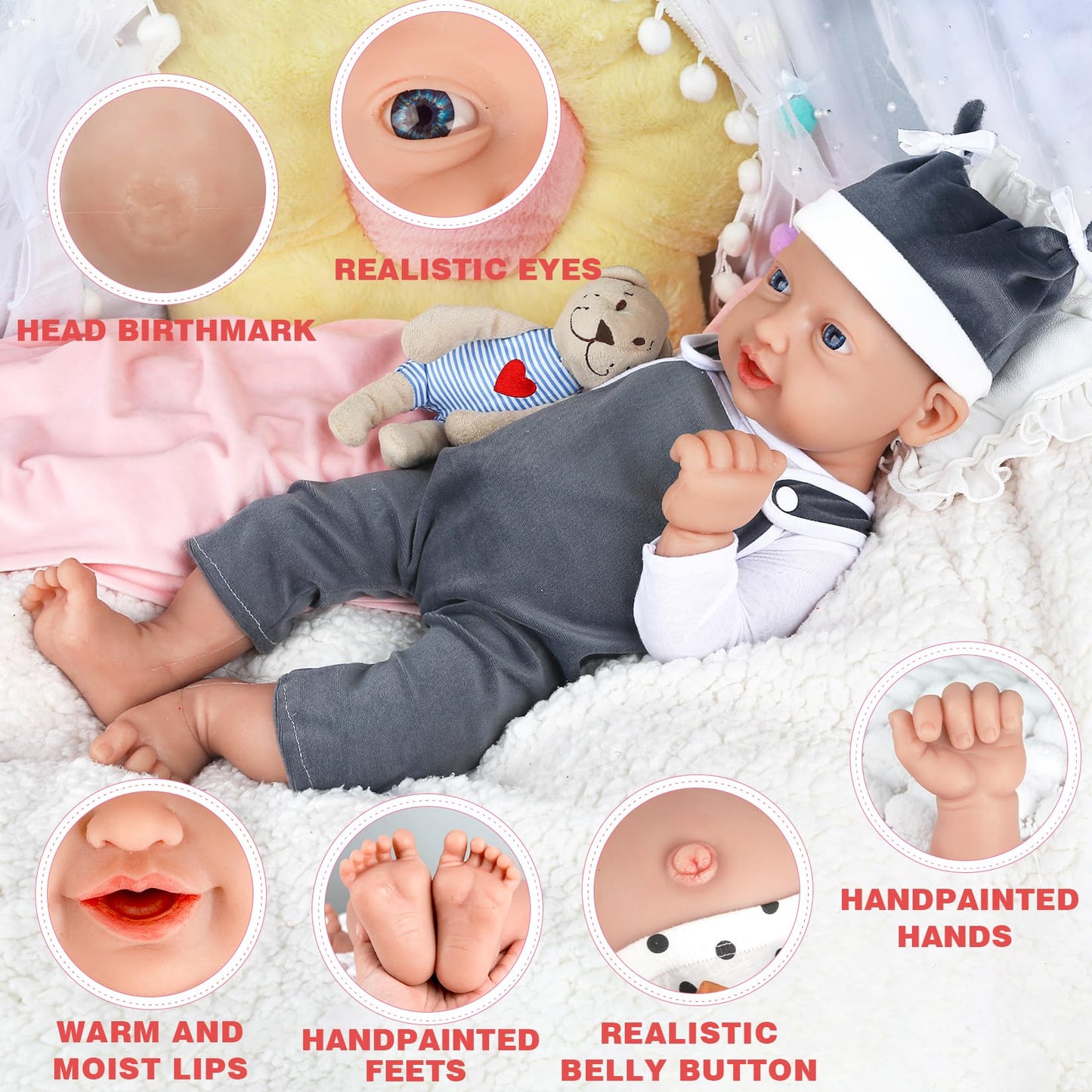 Ivita 16 Inch Realistic Full Silicone Baby Dolls Real Lifelike Silicone Baby Doll For Child Christmas, Children'S Day - Boy