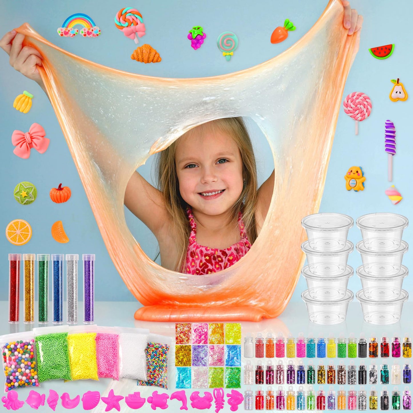 ywevyezc Slime Making Kit - 163 Pack Mix Ins, Foam, Glitter, Charms & Beads for Colorful Slimes & Party Decorations