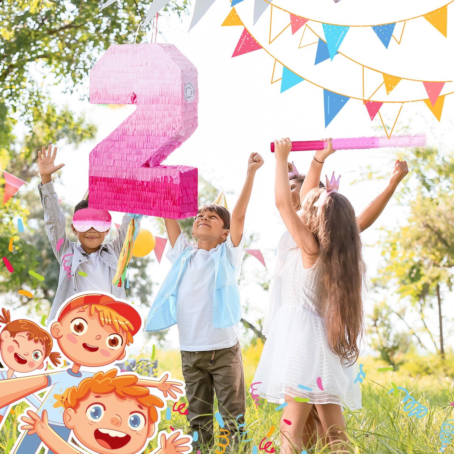 Sratte Number Piñata Number Birthday Piñata Decorations Gradient Pink Piñata With Stick Blindfold Confetti For Girls Boys Birthday Anniversary Party Decorations Supplies(Number 2)