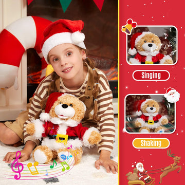 Specialyou Christmas Santa Teddy Bear Singing Stuffed Animal Interactive Musical Plush Electric Toy With Christmas Hat Companion For Kids Girls Boys New Year Decor