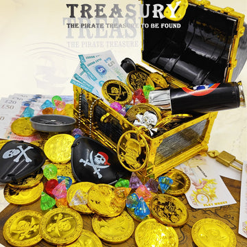 128 Pieces Kids Golden Frame Pirate Treasure Chest Toy Set Vintage Pirate Pretend Toys Include Pirate Chest, Pirate Coins, Jewel
