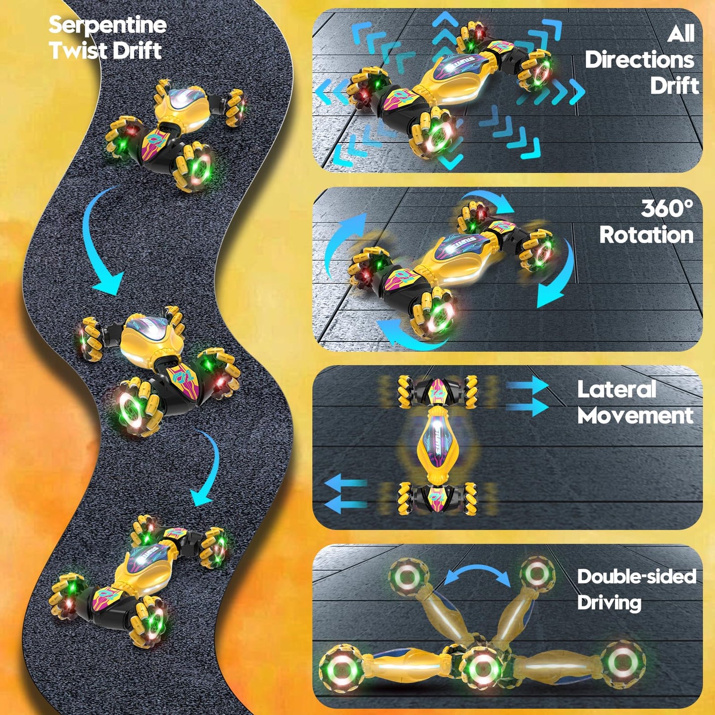 Gesture RC Car - Gesture Sensing RC Stunt Car Toys for Boys Girls Aged 6-12, 2.4GHz 4WD Hand-Controlled Remote Control Twist Car