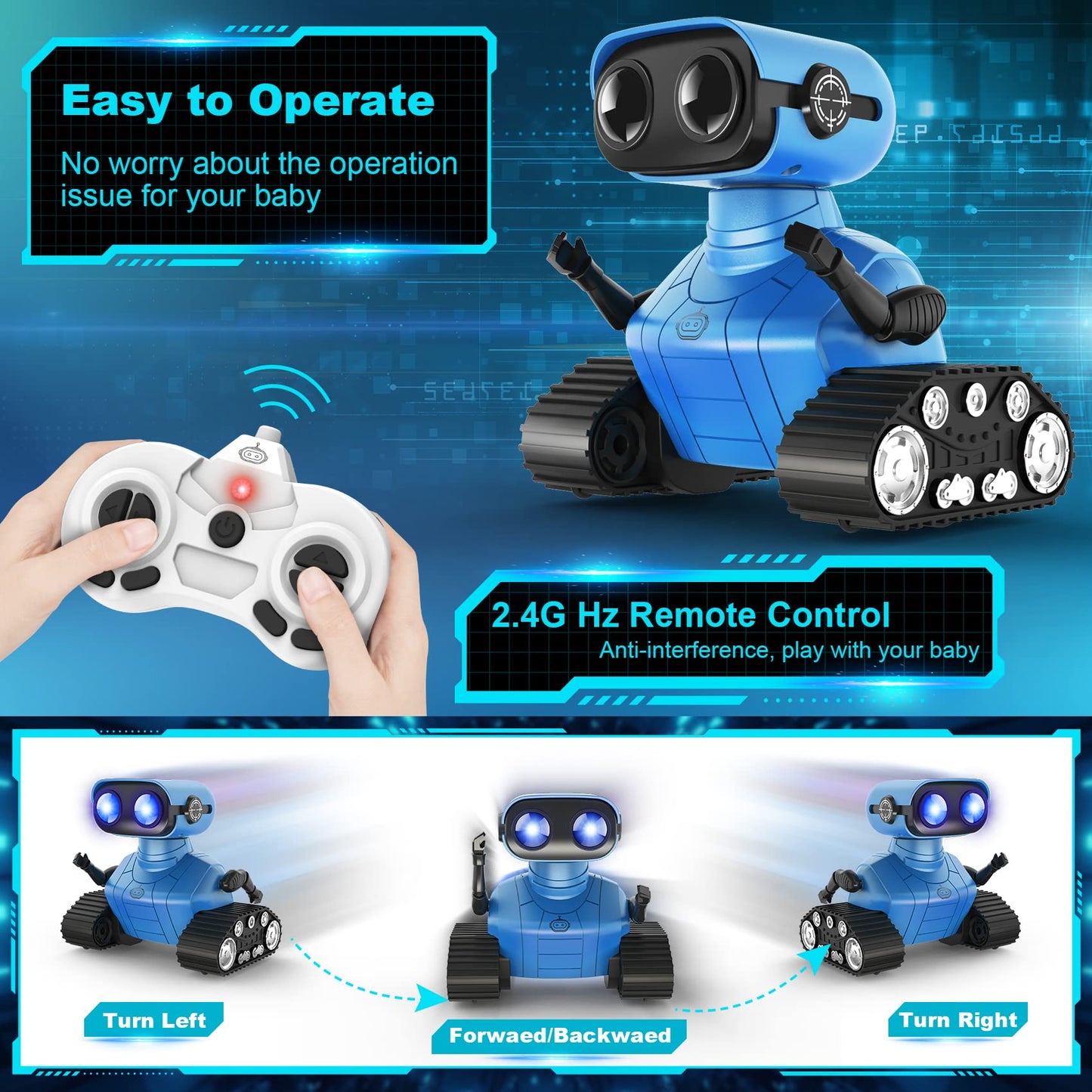 Hamourd Robot Toys for Boys Girls, Rechargeable Remote Control Emo Robots with Auto-Demonstration, Flexible Head & Arms, Dance M