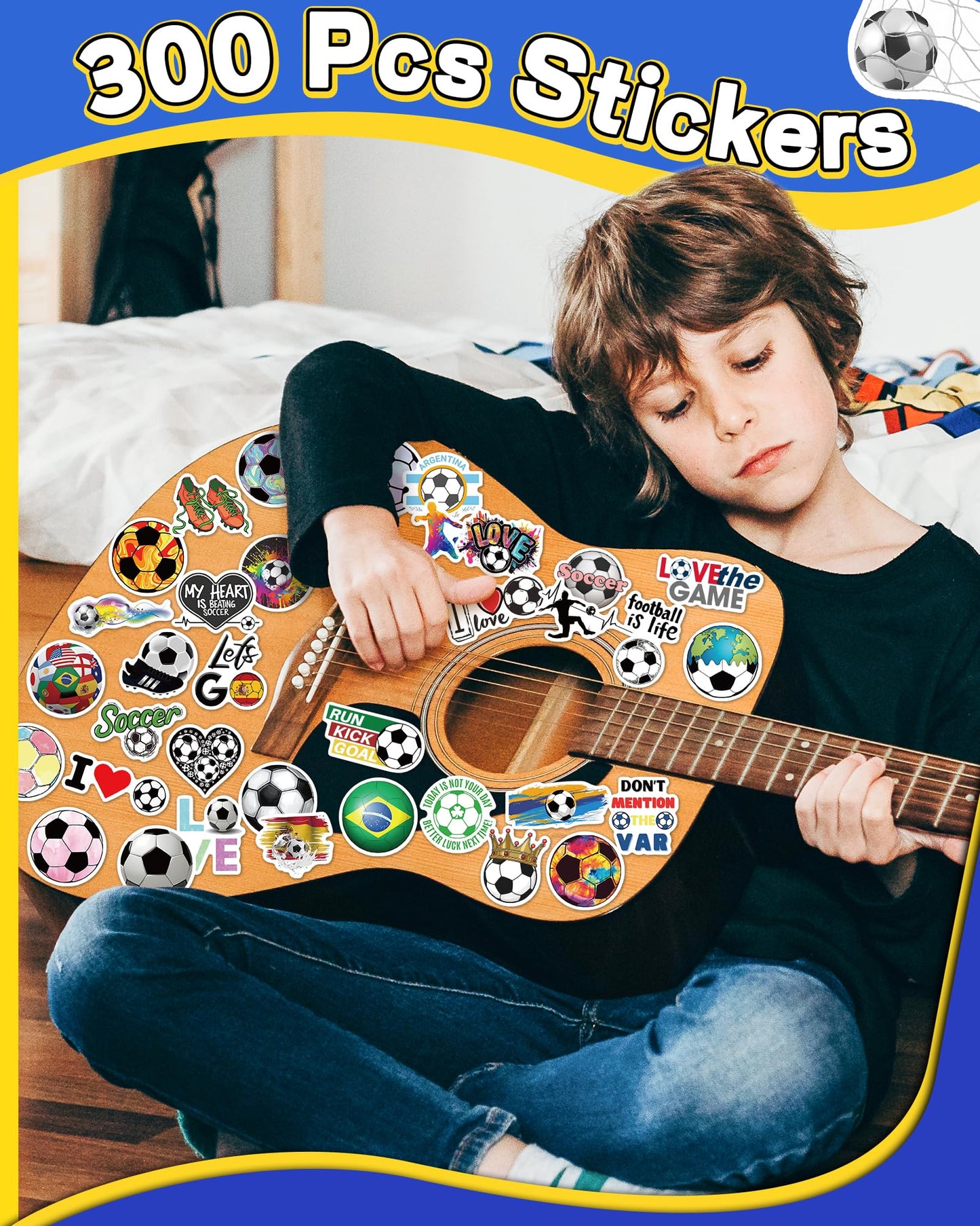 300 Pcs Soccer Stickers For Kids, Waterproof Water Bottle Stickers Vinyl For Laptop Scrapbook Classroom School Students Prizes G