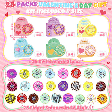Valentines Day Cards for Kids Classroom, 25PCS Valentines Day Gifts for Kids with Fidget Spinner and Heart Box, Stress Relief To