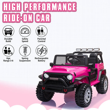 Tobbi 12V Kids Ride On Car, Electric Vehicles Jeep Car With Remote Control, Music, Mp3 Player, Lighting, Rose Red