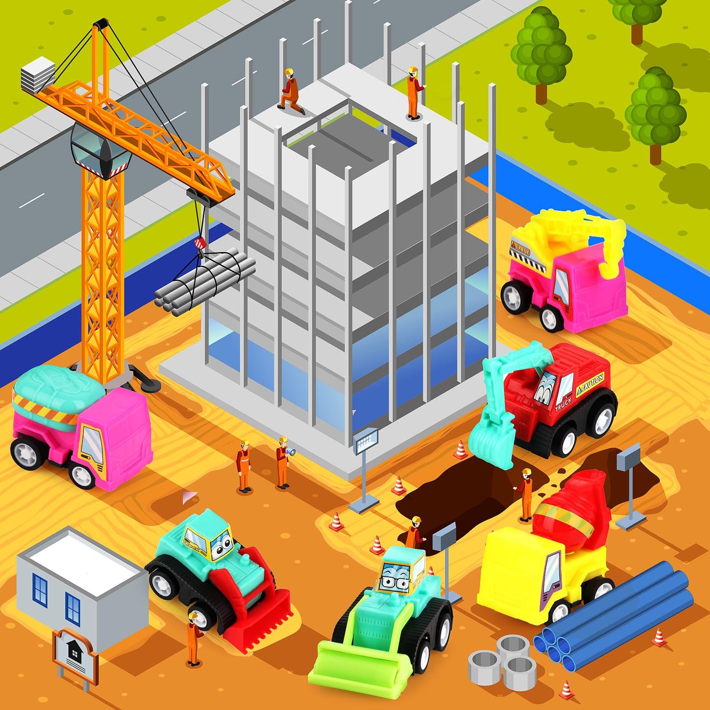 20 Piece Construction Toy Car for Boys Kids 3 4 5 6 7 8, Construction Party Favors Mini Pull Back Vehicles Small Truck Construct