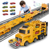 Veslier Race Car Track Toddlers Toys,Race Tracks for Kids with 3 Foldable Layer Car Race Track Playset,Transport Car Carrier & 8