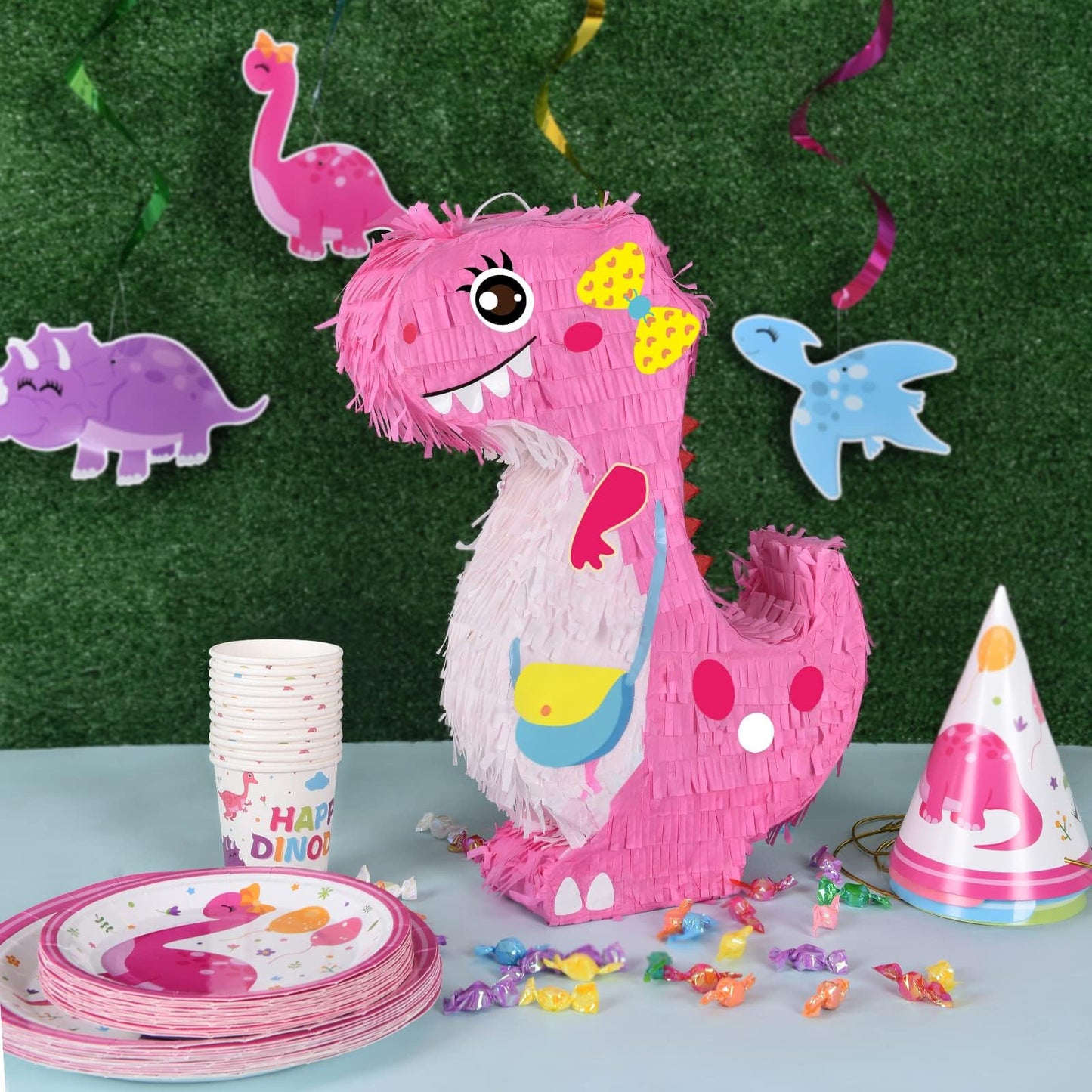 Wernnsai Dinosaur Piñata - Dinosaur Birthday Party Supplies For Girls Kids Dino Themed Party Piñata Bundle Set Perfect Party Game Activity Decoration