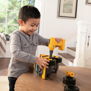TOMY Build-A-Buddy John Deere Dump Truck Toy, Yellow, Plastic, 13 x 6.25 x 7.5 inches, Model 47508, STEM Building Toy for Kids