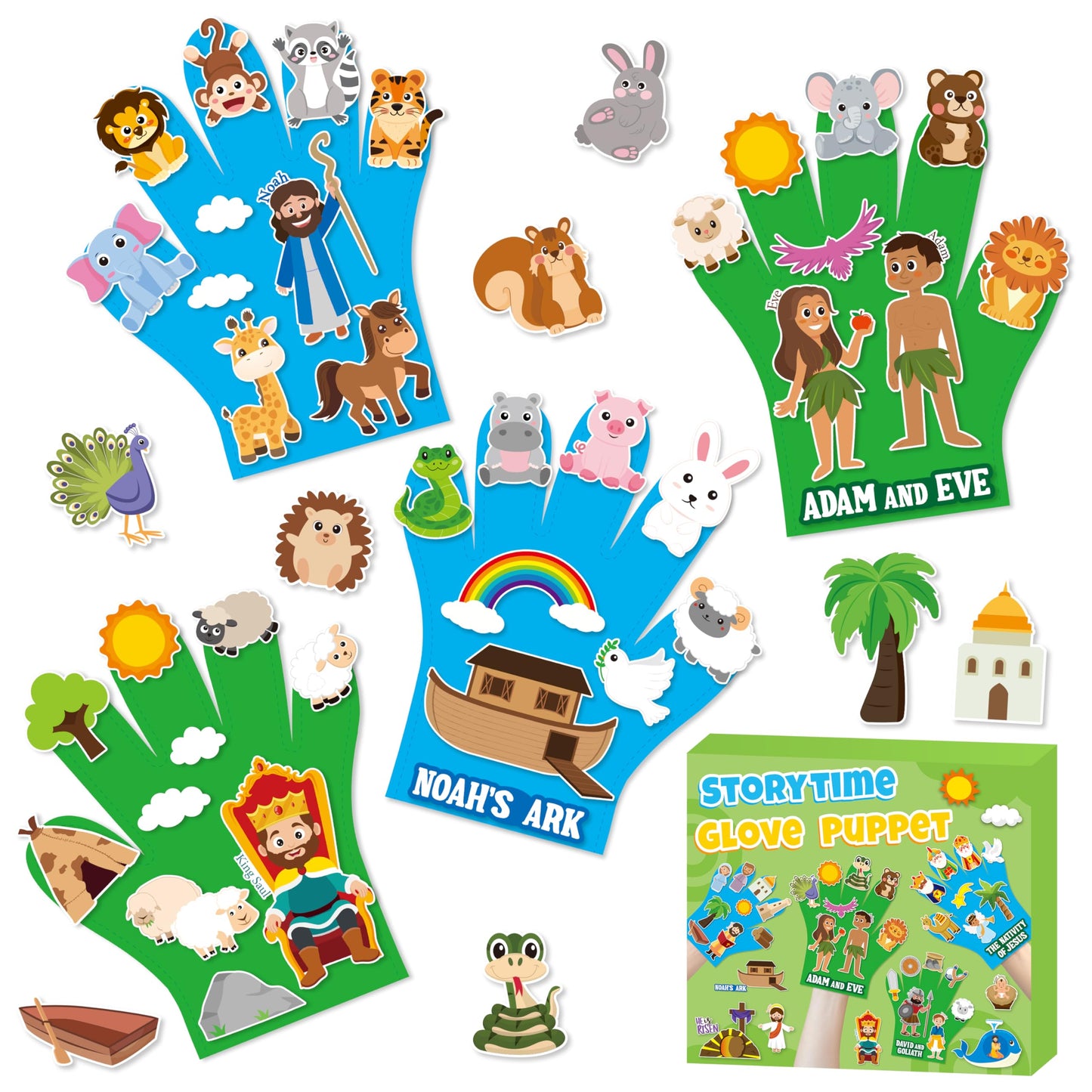 Watinc Religious Bible Felt Story Finger Puppets - 6Pcs Dty Christian Storytelling Hand Puppet Education Gift, Adam And Eve Noah
