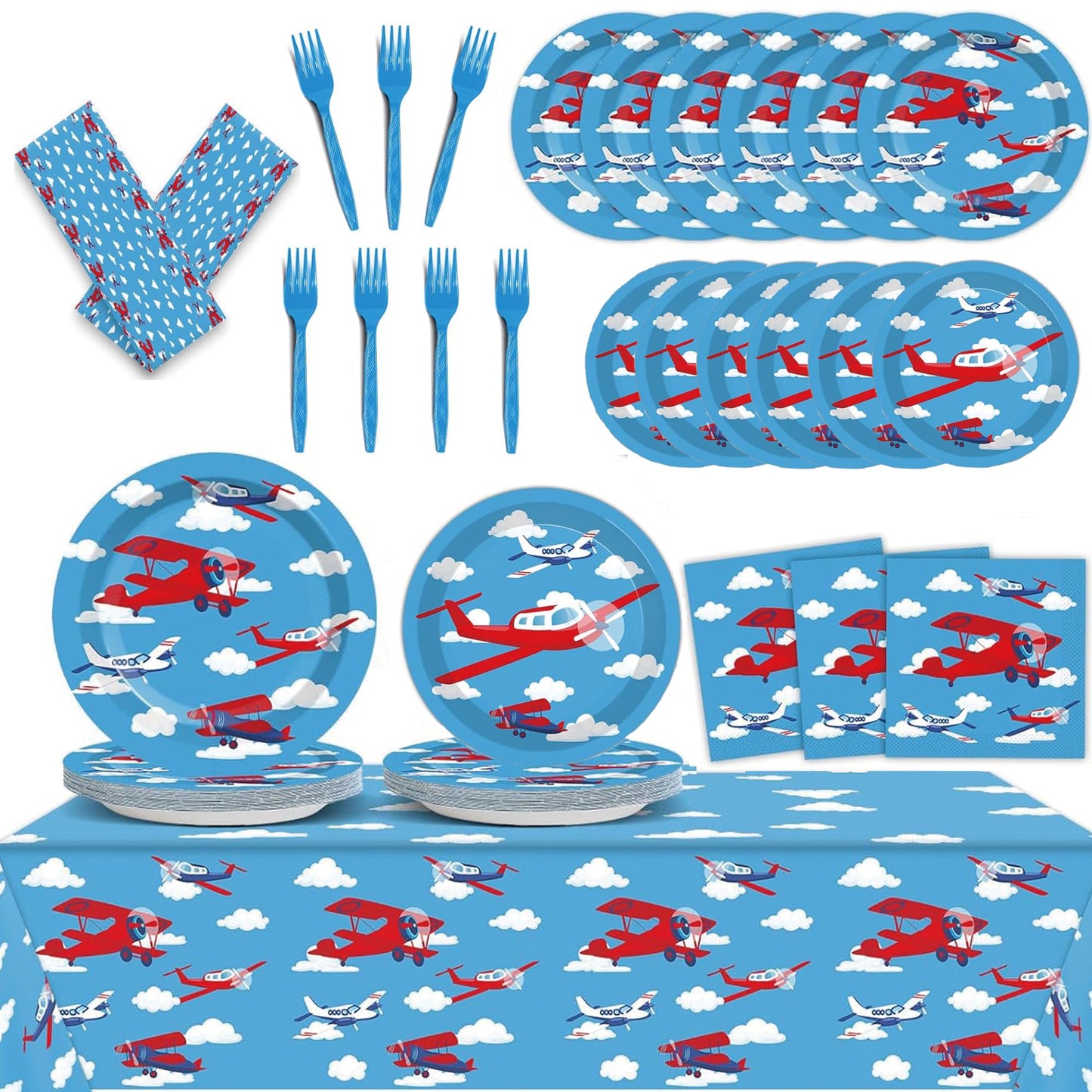 98 Pieces Airplane Birthday Party Decorations Supplies Airplane Party Plates And Napkins Plane Theme Paper Tableware Set Tablecl