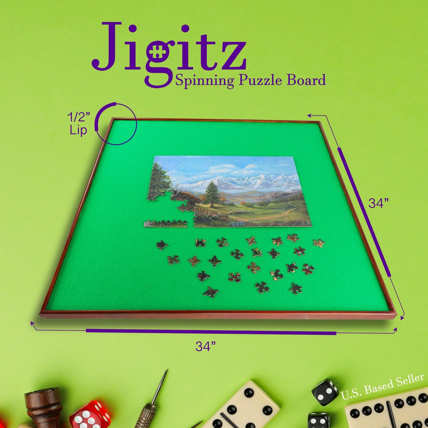 Jigitz Jigsaw Puzzle Spinner – 34In Square Puzzle Holder Rotating Puzzle Table Portable Puzzle Board Game Table