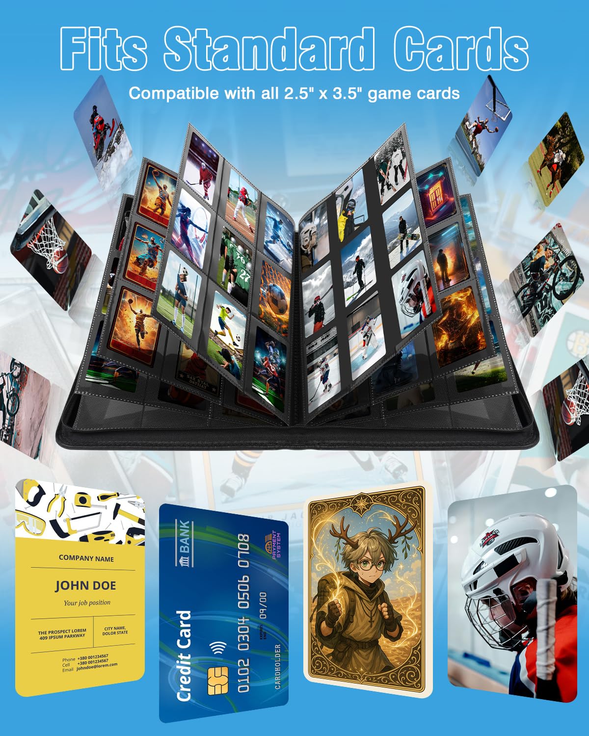 Lzerking 2 Pack Card Binder 1080 Capacity Set with Zipper | 30-Page Per Binder with 9-Pocket Pages PU Leather Card Organizer Storage for Trading Cards Sports Cards Game Cards(black)