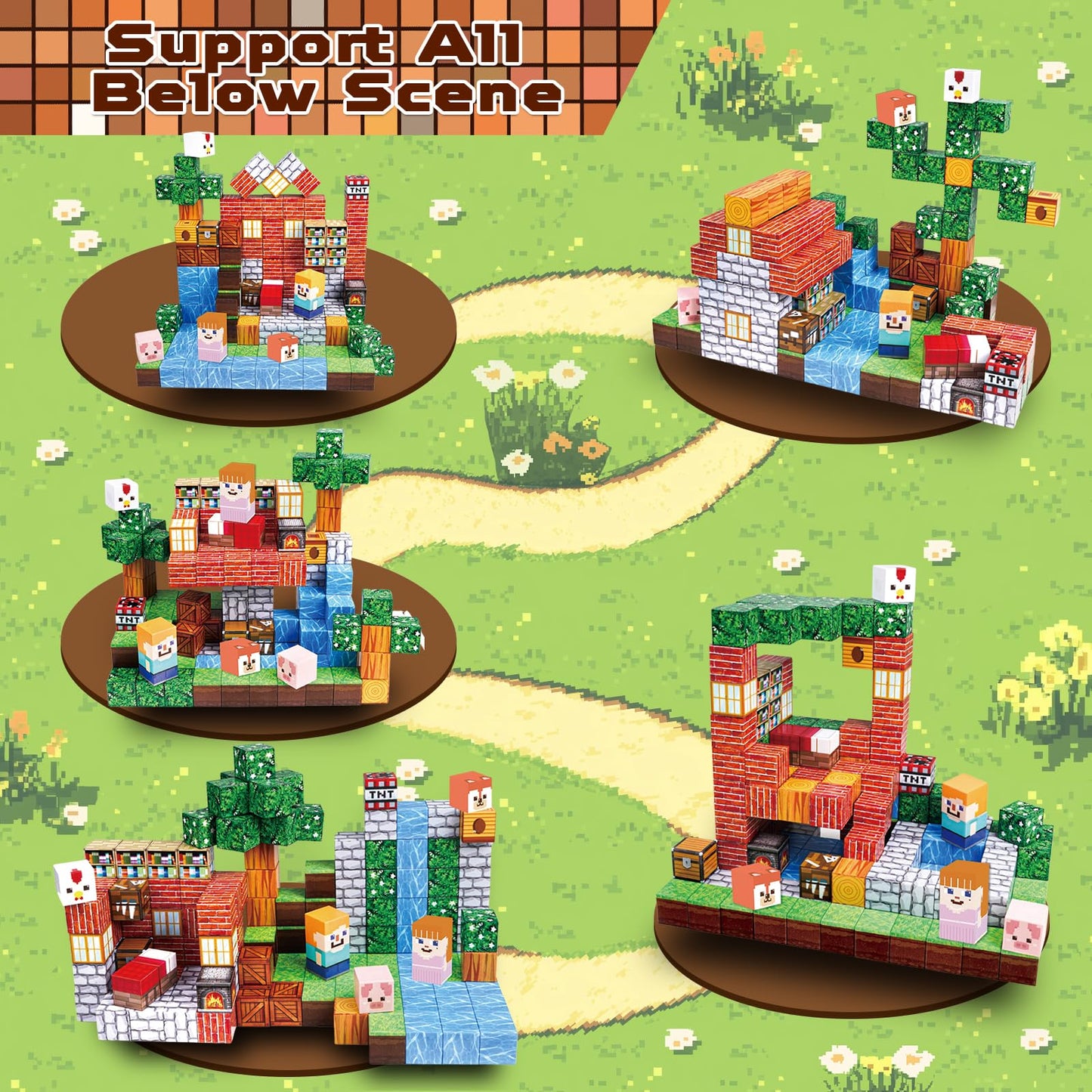 Magnetic Blocks-150Pcs Grassland Magnetic Building Blocks Set, Kids Classroom Sensory Toy For Toddlers Stem Learning, Constructi