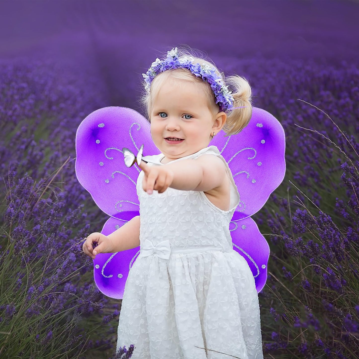 Nenmatte Fairy Girls Wings Sparkle Angel Wings Girls Butterfly Wings For Birhday Party Halloween Costume Dress Up (Purple)