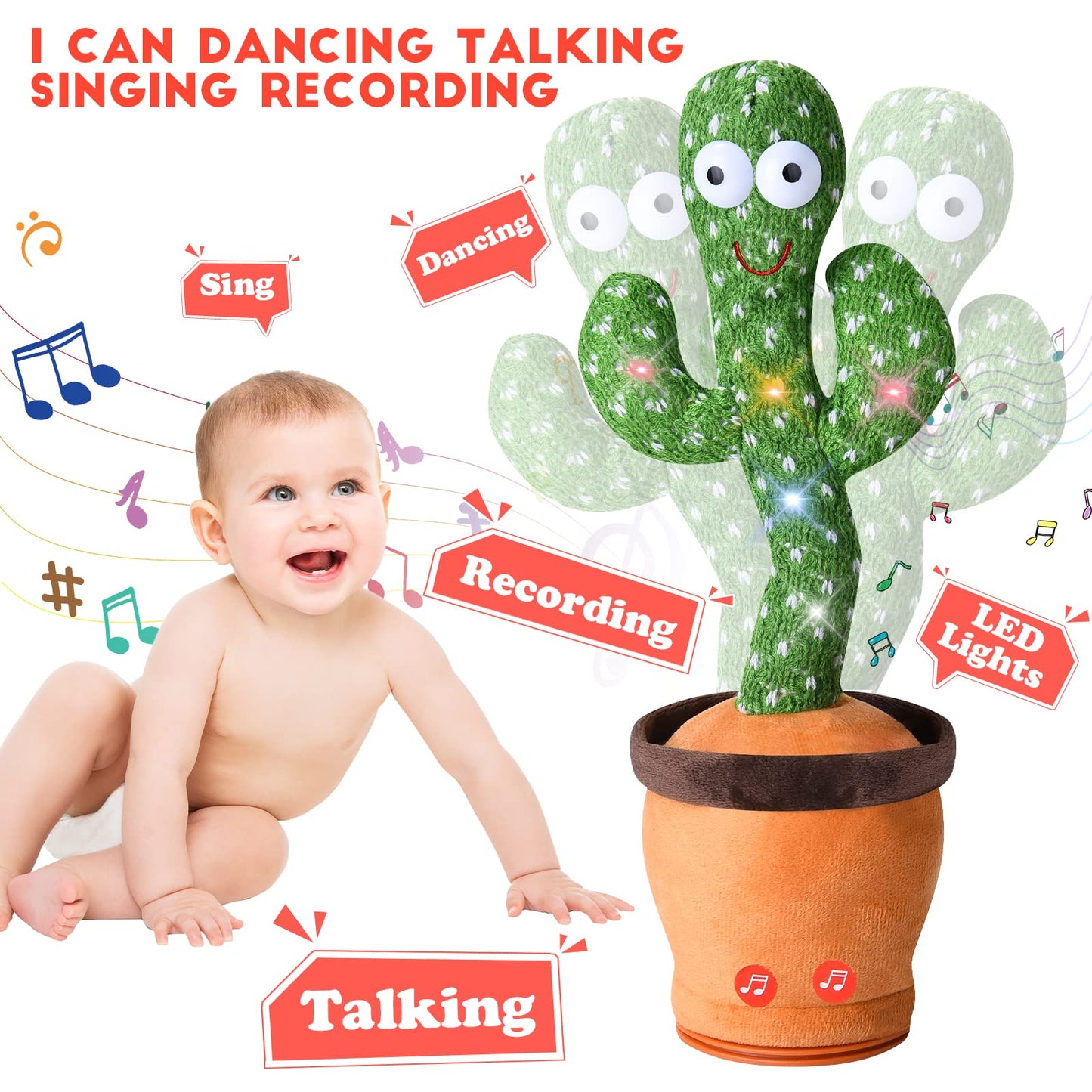 Sanjoin Dancing Talking Cactus Toy For Baby Toddler, Boys Girls Gifts Singing Mimicking Cactus Toy Recording Repeating What You