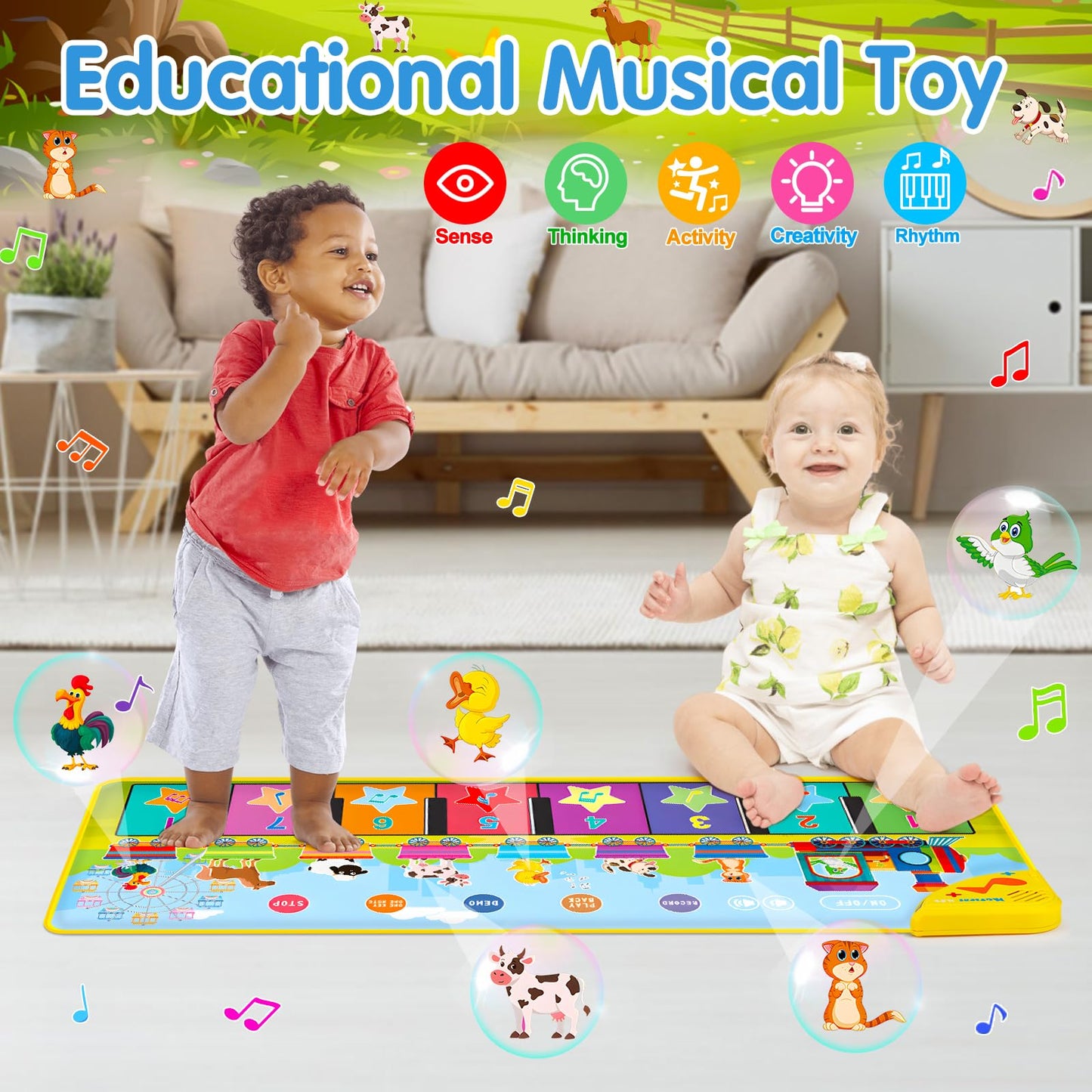 Tsomtto Floor Piano Mat For Toddlers 1-3 With 34 Music Sounds Educational Baby Musical Toys Toddler Toys Age 1-2 Sensory Interactive Learning Toys For 1 2 3 Year Old Boy Girl Birthday Easter Gifts