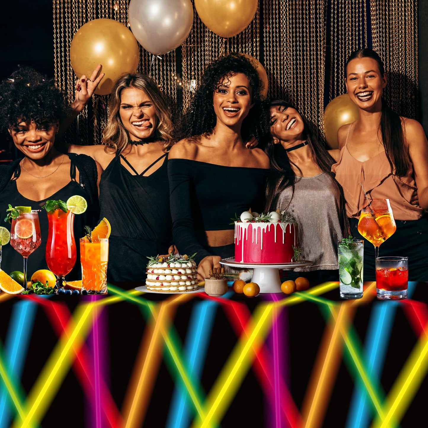 Irenare Neon Table Cloths Glow Party Table Covers, 54 x 108 Glow in The Dark Table Cloths Glow Party Table Cloth Neon Party Deco