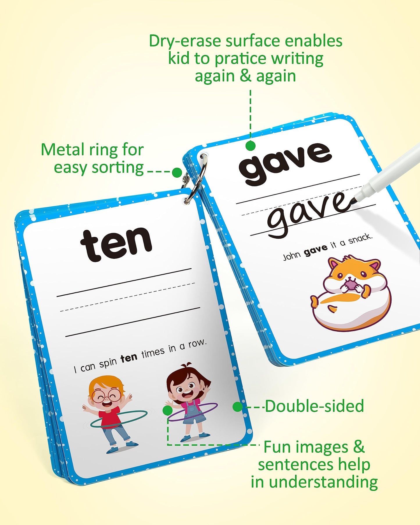 Coogam Sight Words Kids Learning Flash Cards, 250 Dolch Word Game Reading Vocabulary Card Montessori Toy For Kindergarten Preschool 3 4 5 Years Old Toddlers