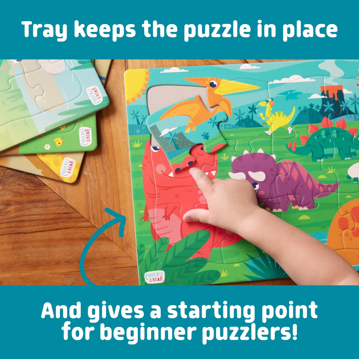 Chuckle & Roar - 4 Pack Tray Puzzles - Farm, Dinosaurs, Jungle, And Zoo - Larger Pieces Designed For Preschool Hands - 12 & 24 Pc Tray Puzzles