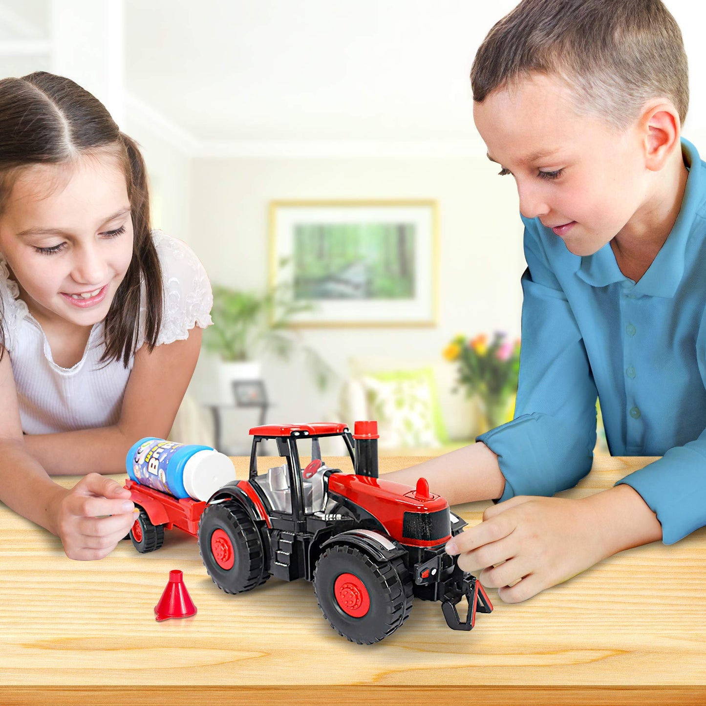 Artcreativity Bump & Go Bubble Blowing Farm Tractor Toy Truck With Lights & Sounds, And Action For Toddlers - Funnel & Bubble Solution Included - Farm Toy Tractor For Boys Girls Ages 1, 2, 3, 4, 5, +