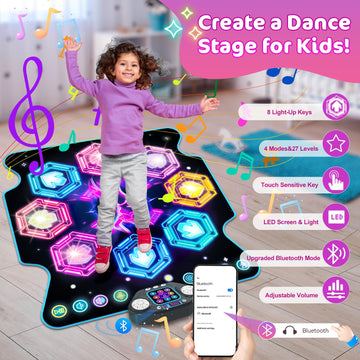 Dance Mat Toys, 2024 Light Up 8-Button Dance Pad with Wireless Bluetooth for 3-12 Year Old Girls Boys, Upgraded Dance Pad Flowin
