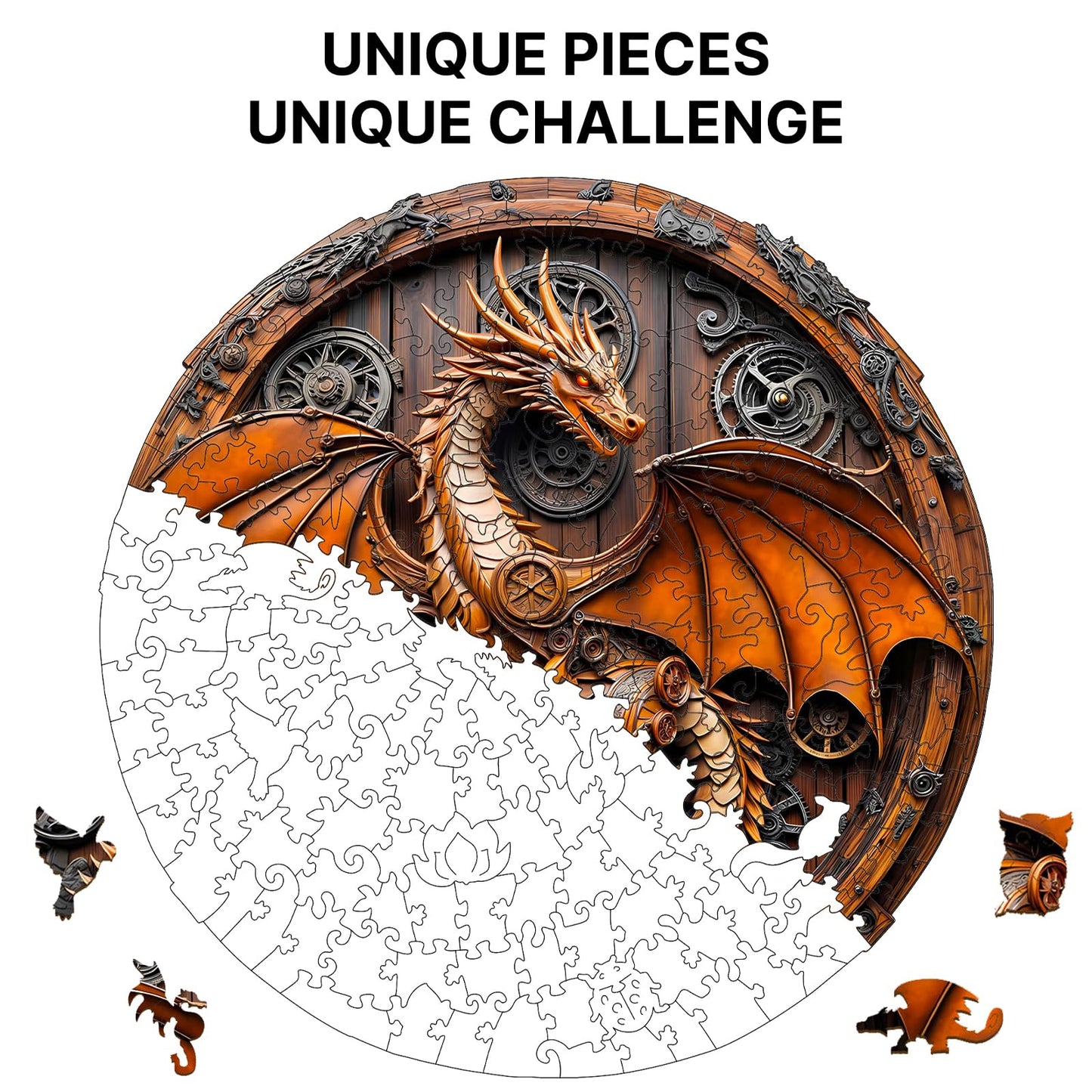Wooden Puzzles for mature-themeds 3D Vision Effect Mechanical Dragon Wooden Jigsaw Puzzles 550 PCS Unique Shape Advanced Wood Puzzle mature-themed Flat Puzzle Birthday Gifts Family Game (XL-17.3 * 17.2in)