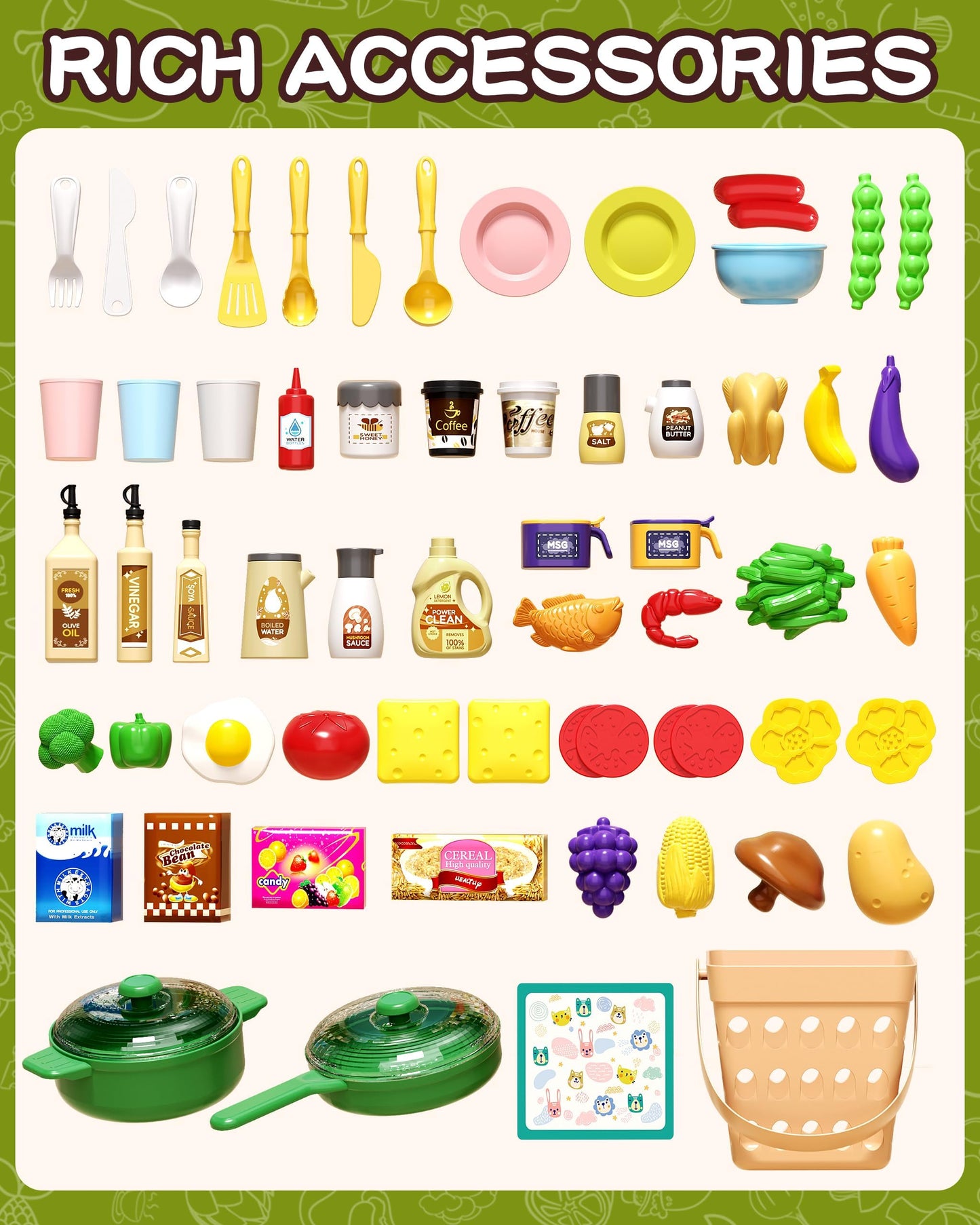 33.8IN - 70PCS Kids Kitchen Playset with Sound & Light - Cooking Stove with Steam, Play Sink and Toy Kitchen Accessories - Prete