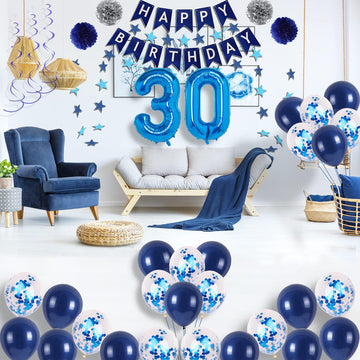 Naninuneno 30Th Blue Birthday Party Decorations For Boy Girl Men Women, Happy 30 Birthday Balloons Supplies With Happy Birthday