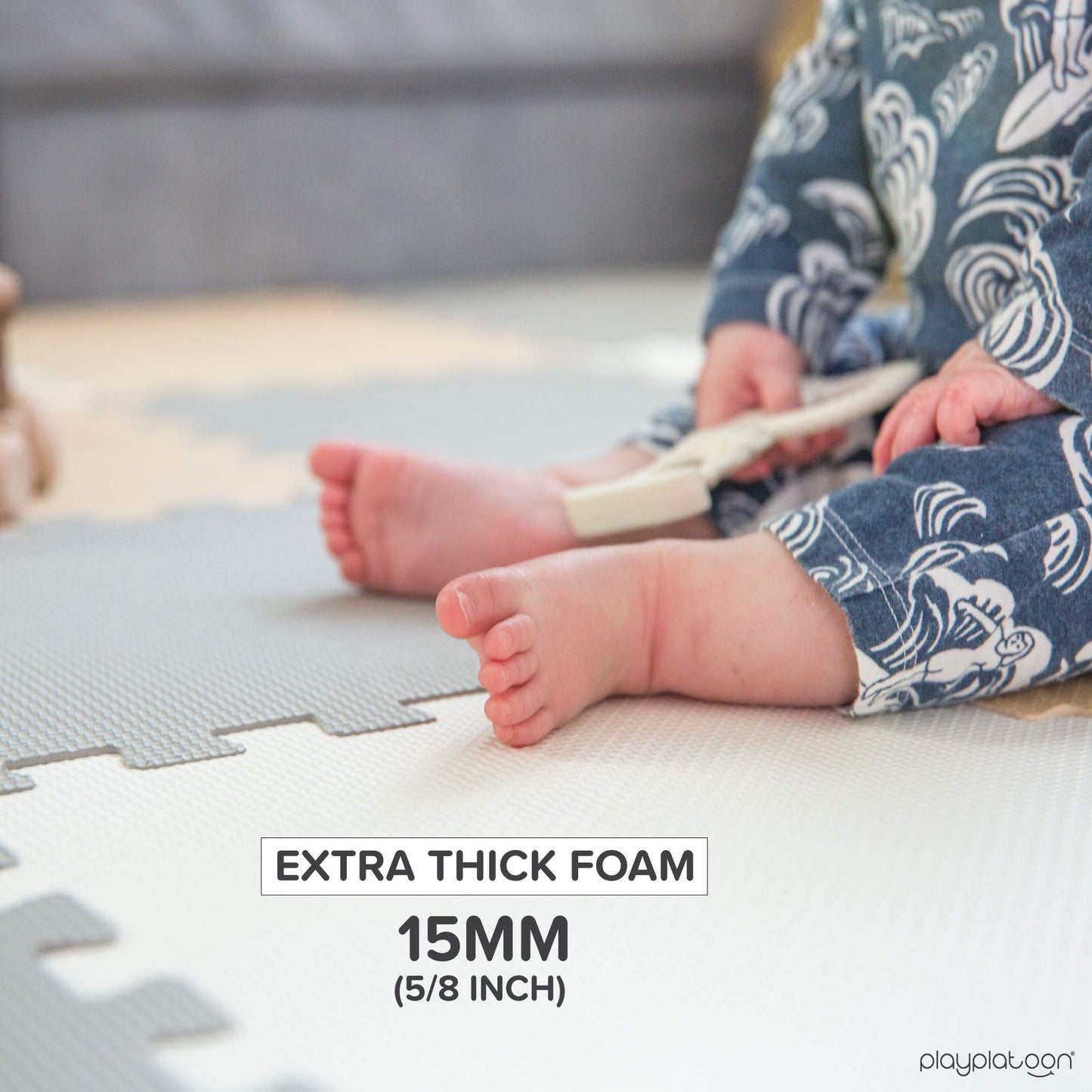 Play Platoon Non-Toxic Foam Puzzle Floor Mat, Comfortable, Extra Thick, Cushiony Exercise And Play Mat For Toddlers, Kids & Adults, 36 Tiles (12'X12'), Warm Grey/Cream/Sand