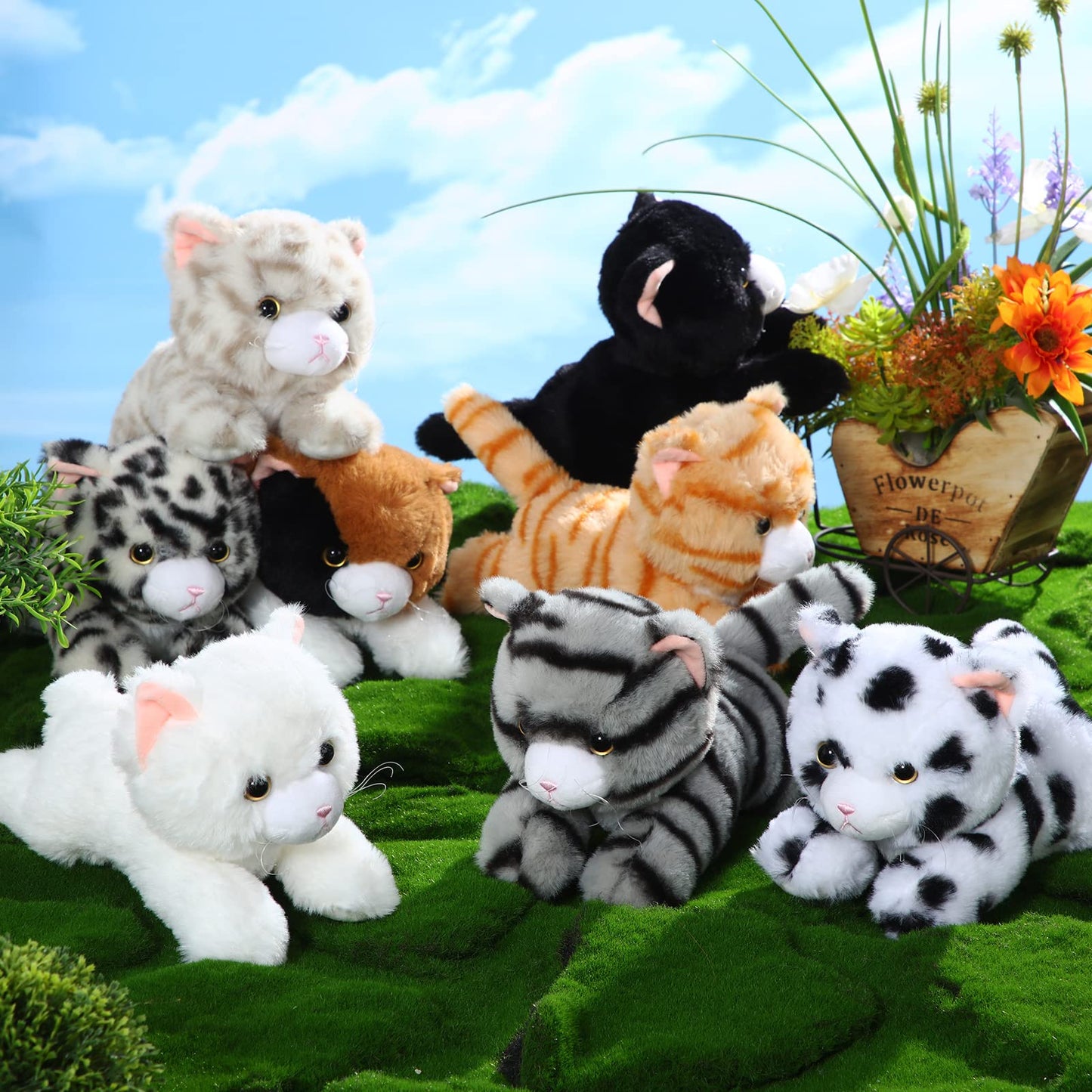 Libima 8 Pcs Cat Stuffed Animals Bulk 8 Inch Plush Kittens Cat Theme Party Favors Carnival Awards Birthday Party Gifts Assorted